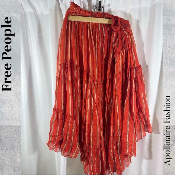 Free People Ember printed Fire Red A-Line MIDI Skirt in Medium NWOT - Picture 6 of 7